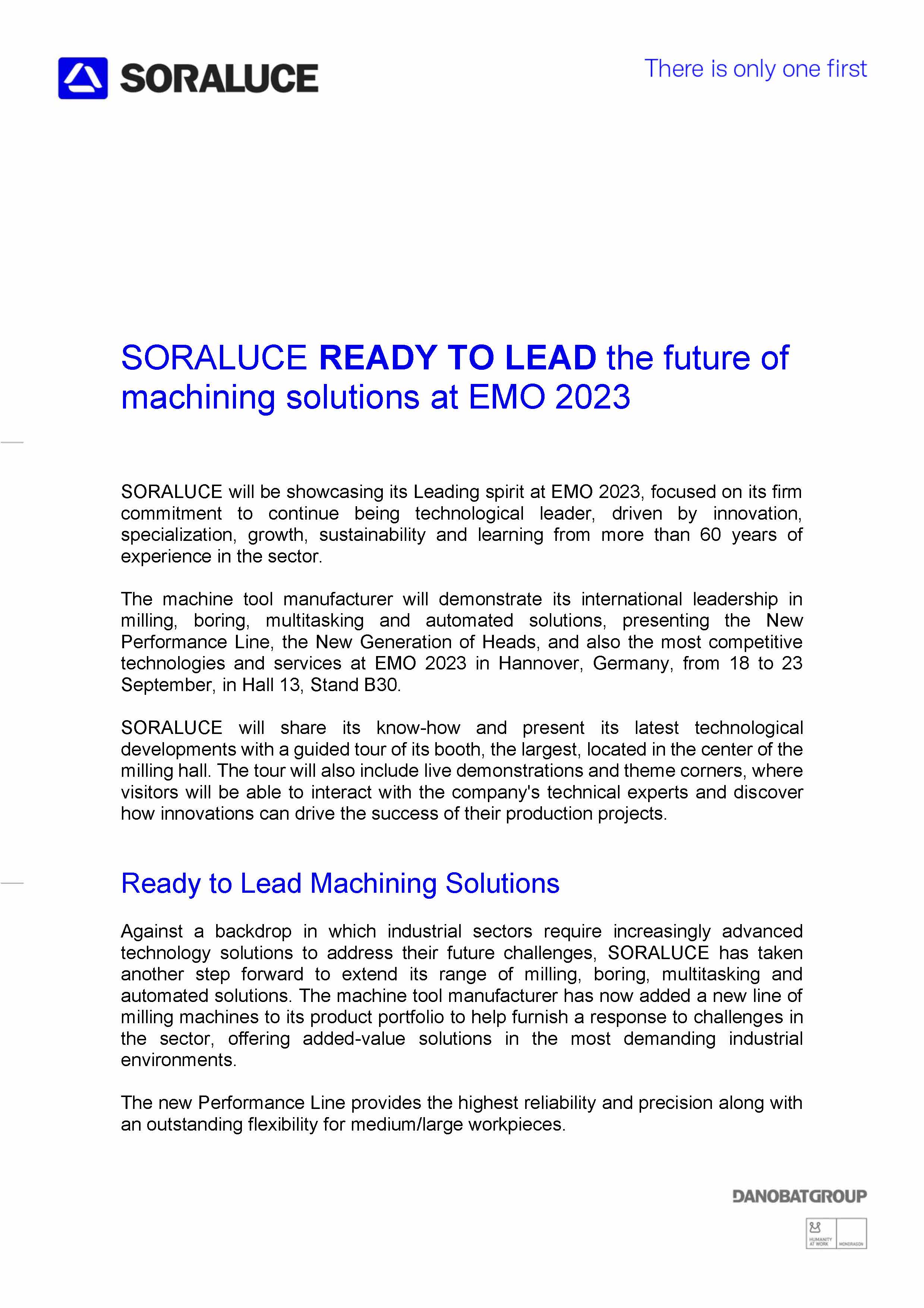 SORALUCE AT EMO 2023 PRESS RELEASE (ENGLISH)