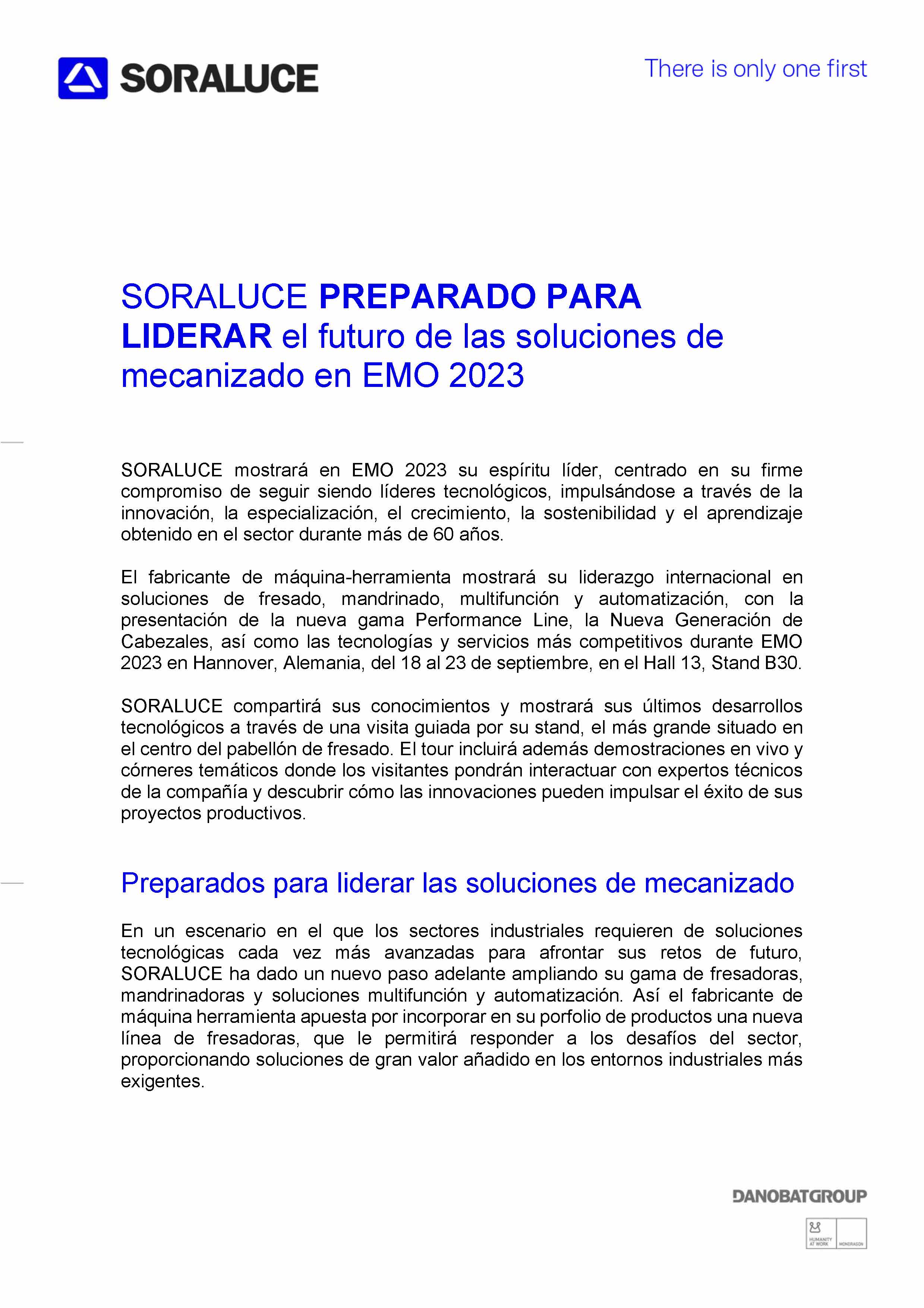 SORALUCE AT EMO 2023 PRESS RELEASE (SPANISH)
