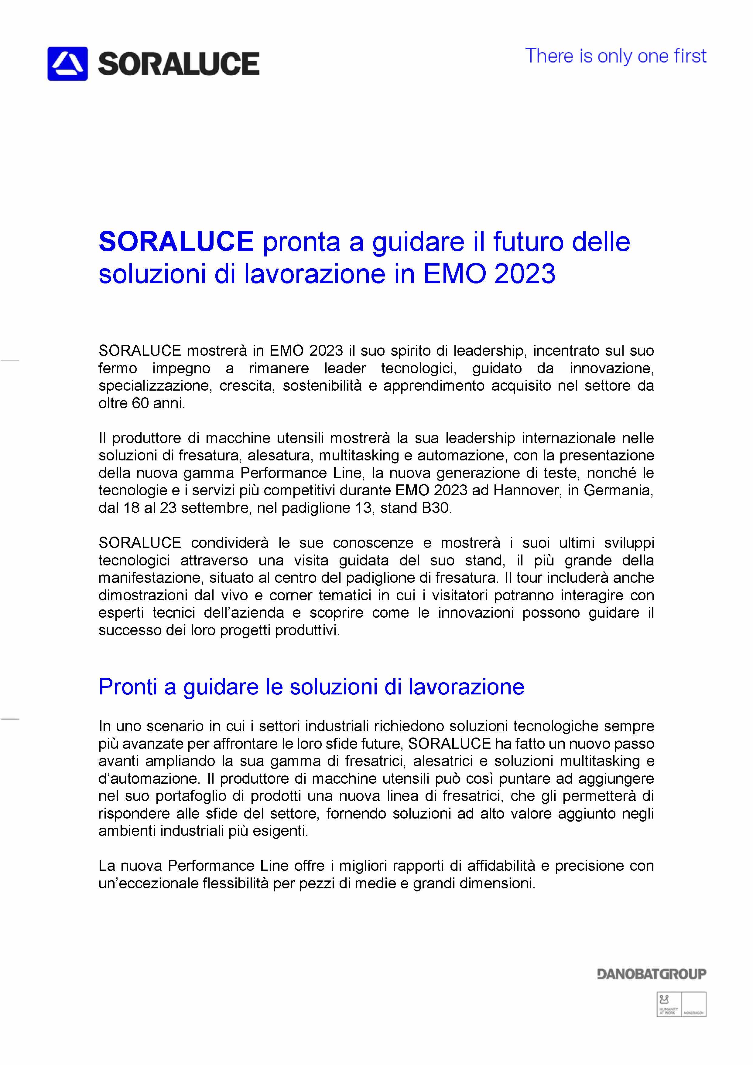 SORALUCE A EMO 2023 COMUNICATO STAMPA (ITALIANO)